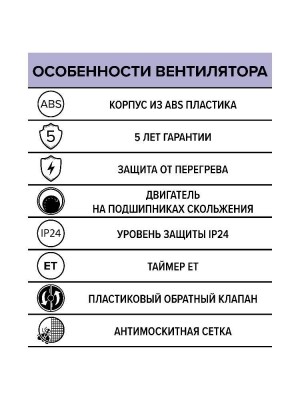 Вентилятор накладной NEO D100 сетка обр.клапан ET ERA